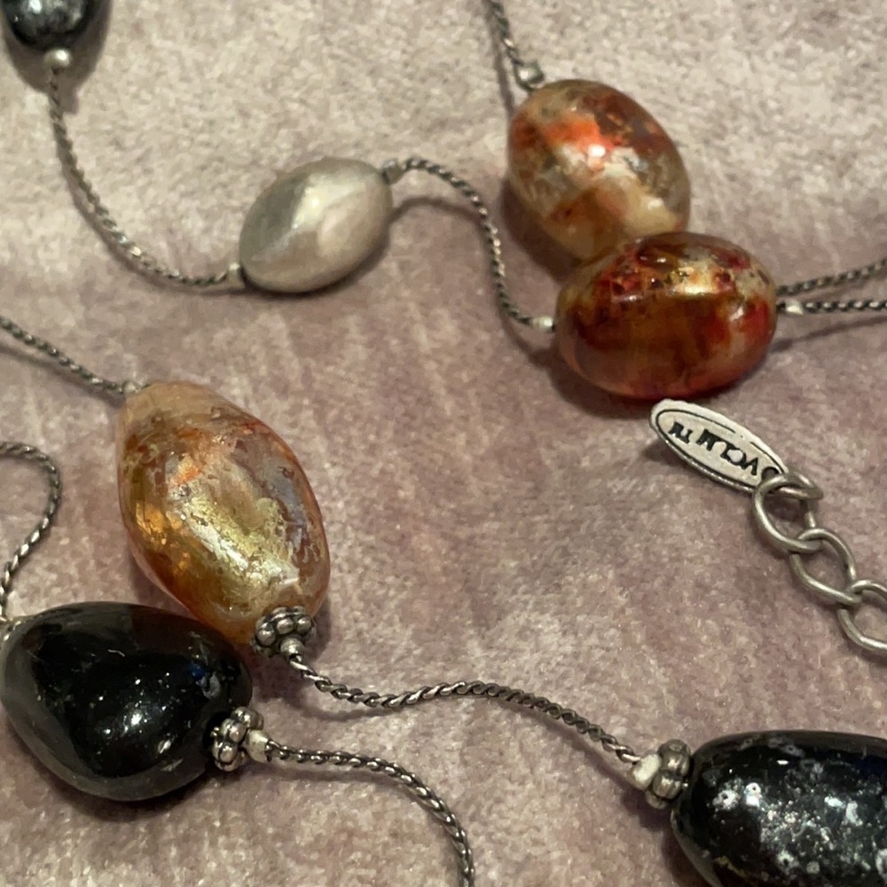 Abstract Glass Artesian Beaded Station Necklace - Picture 7 of 7